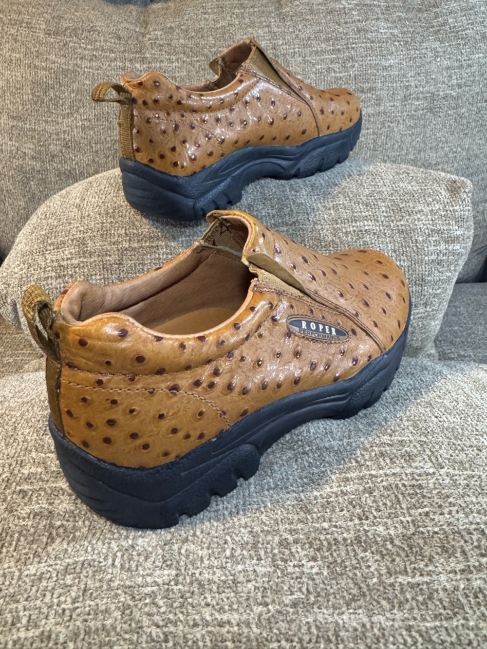 Roper Men's Performance Slip-On Shoes Faux Ostrich Leather Size 9 - Picture 10 of 11